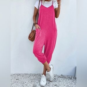 NWOT SHEIN Hot Pink Dual Pocket Keyhole Cami Jumpsuit